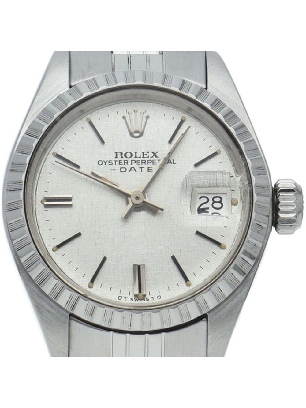 Rolex Oyster Perpetual Date Mosaic Dial Antique SS Watch Silver Polished
